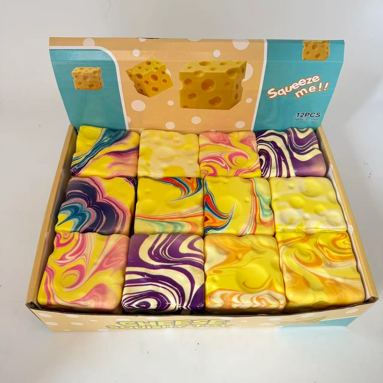 Marble-Pattern Cheese Cube Squishy